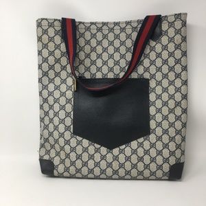 Vintage Gucci GG Large Navy Coated Tote